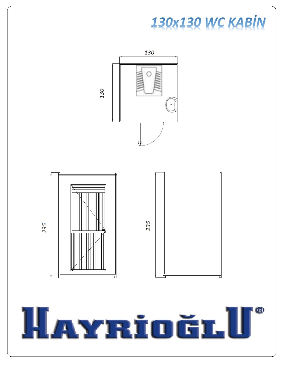 WC Panel Kabin 130x130 — teknik çizim